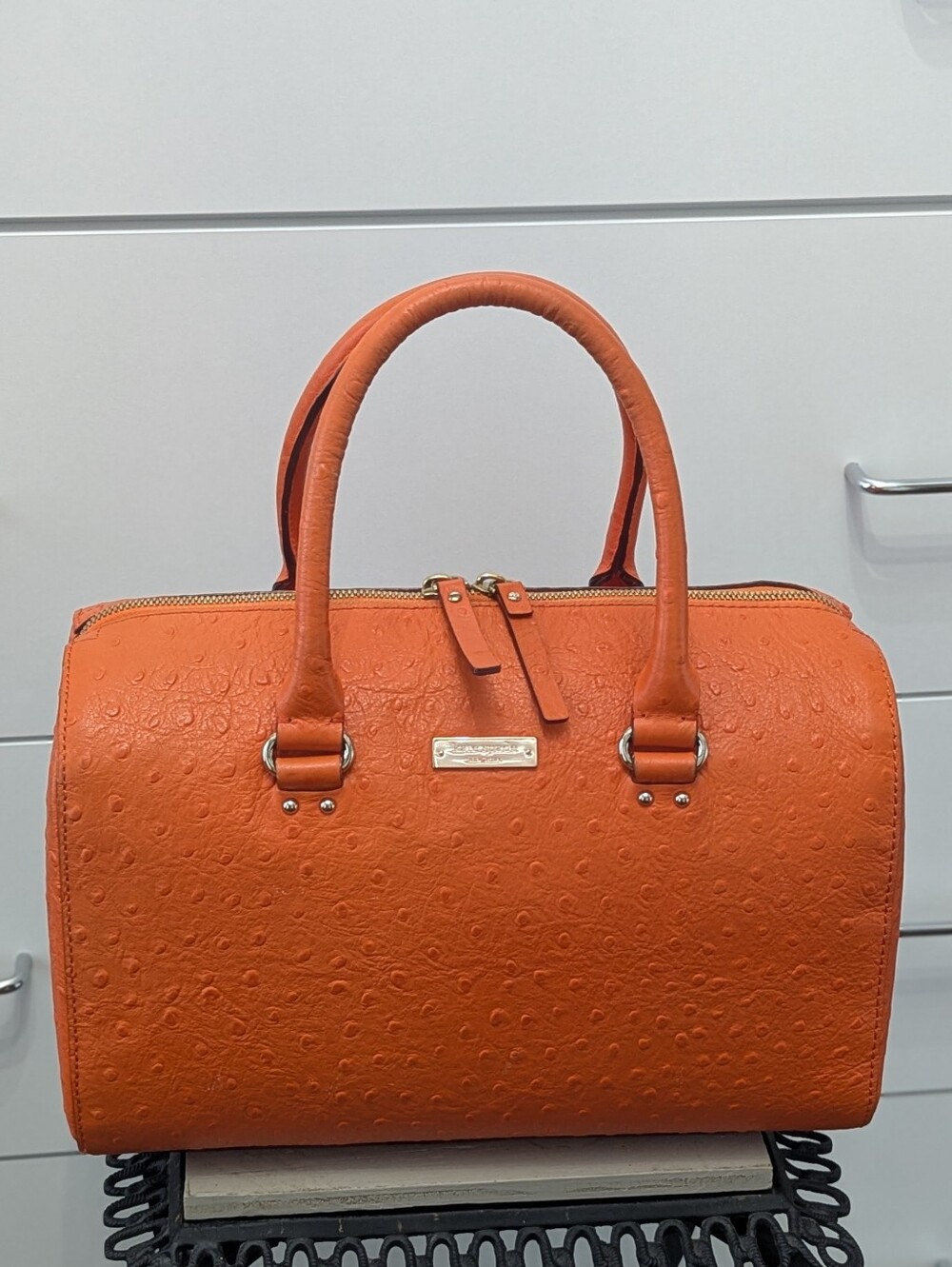 Kate Spade Structured Ostrich Orange Satchel Handbag